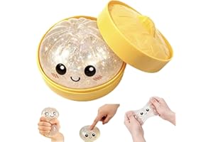 Glitter Steamed Stuffed Bun Squishy Toy with Steamer Box, Soft Slow-Rise Squeeze Stress Relief Fidget Toy, Simulation Char Si