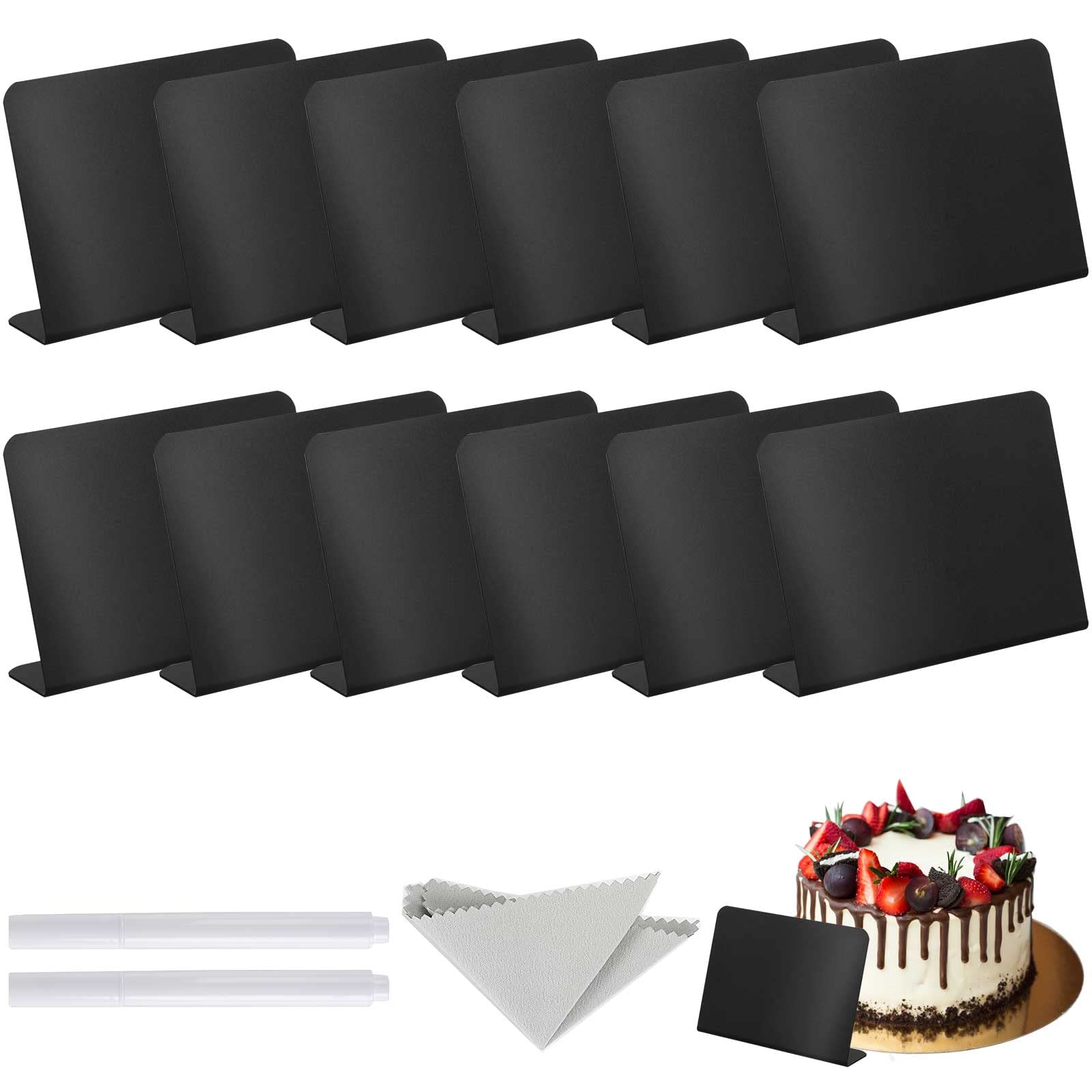 JULBEAR 12 Pieces Mini Chalkboard Signs, 4 x 3 inch Small Black Chalkboard Signs for Labeling, Handheld Table Top Menu Blackboard with Base, Message Tabletop Board