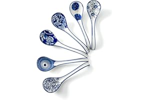 Cerkik Ceramic Asian Soup Spoon - 6.3 Inch Chinese Soup Spoons Japanese Ramen Spoons for Pho Dumplings Wonton Miso Cereal Ste