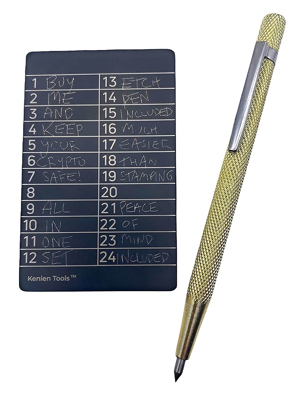 Crypto Seed Cold Storage Wallet with Engraver Pen Kit - Metal Plate and Etching Tool for Cryptocurrency Password Phrase Backup and Recovery