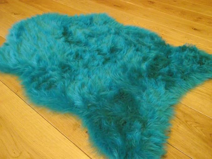 Sheepskin Teal Blue Faux Fur Style Rug (70cm x 100cm) Amazon.co.uk