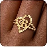 ZHESHY Gold Rings for Women Non Tarnish Dainty 14K Gold Plated Initial Rings Vintage Heart Letter Statement Thumb Rings Size 6-10 Personalized Jewelry Gifts