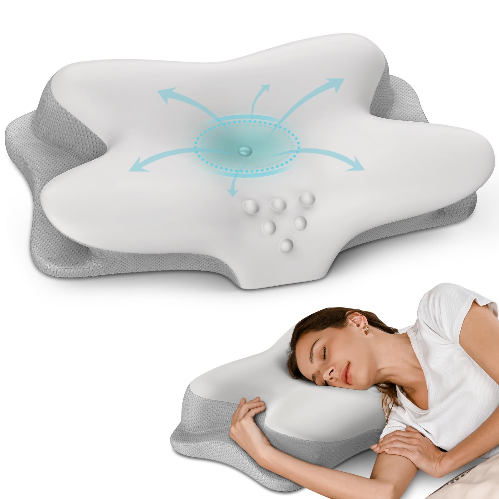 Photo 1 of Cervical Neck Pillow - Cooling Pillow for Neck Pain Relief, Ergonomic Side Sleeper Pillow for Sleeping, Contour Orthopedic Memory Foam Pillows for Back & Stomach Sleepers with Pillowcase