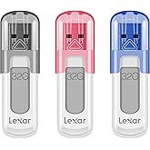 Lexar 32GB 3-Pack JumpDrive V100 USB 3.2 Gen 1 Flash Drive for Storage Expansion and Backup, Up To 100MB/s Read, Gray, Pink, Blue (LJDV100032G-B3NNU)
