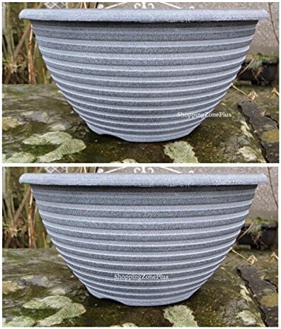 2 X LARGE 12" STRIATION POTS GARDEN INDOOR OUTDOOR PATIO FLOWER HERB PLANTER POT