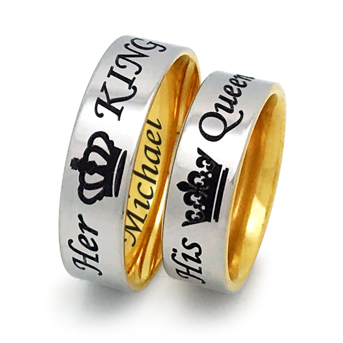 Kriskate & Co. King and Queen Rings, His & Hers Stainless Steel Ring, Anniversary Rings, Couples Ring SSR616