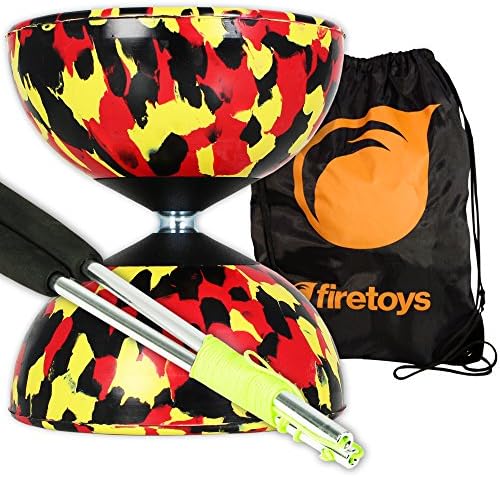 Mr Babache Harlequin Diabolo Set - Black/Red/Yellow with Aluminium Handsticks and Firetoys Bag