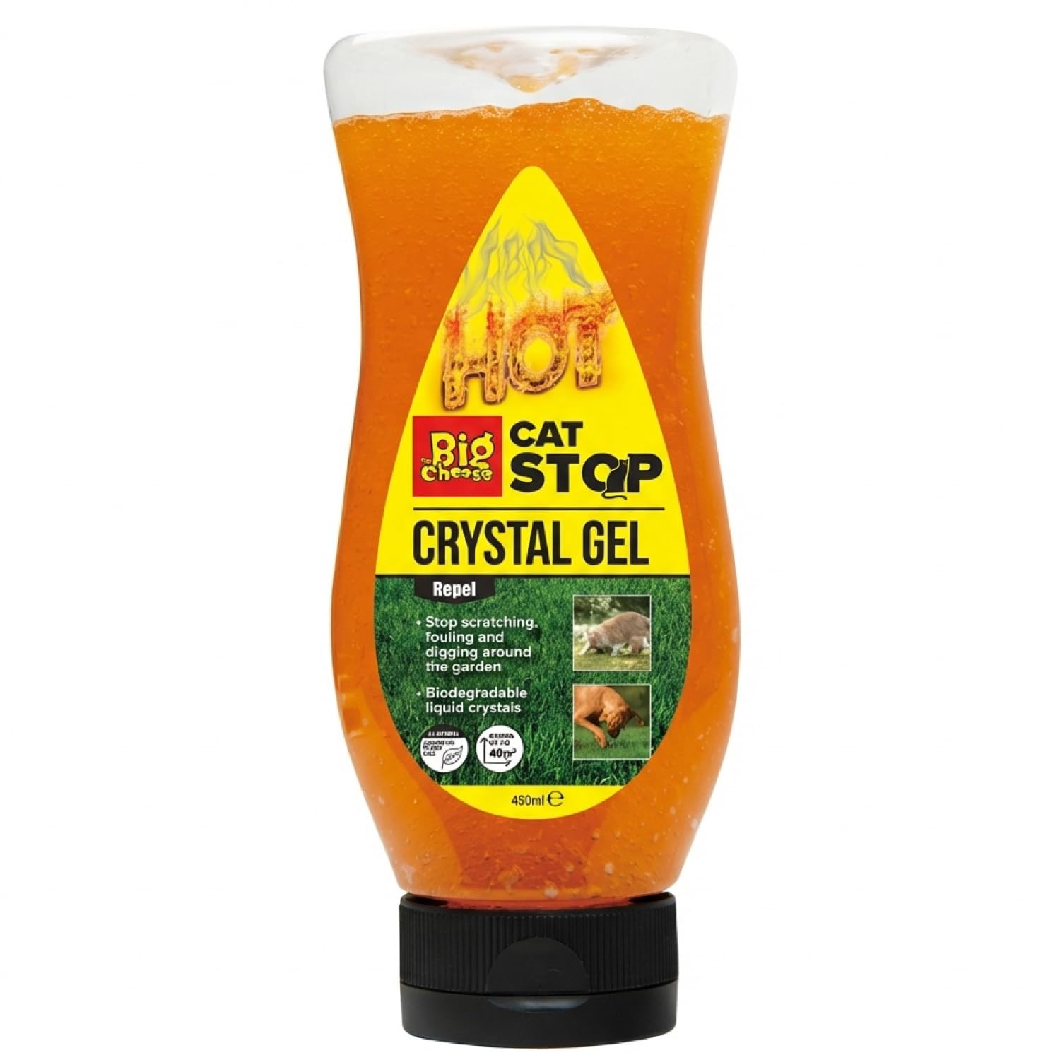 The Big Cheese Cat and Dog Crystal Gel – 450 ml Ready-to-Use Crystal Gel Repels Cats and Dogs and Protects Patios, Plants, and Gardens, Orange