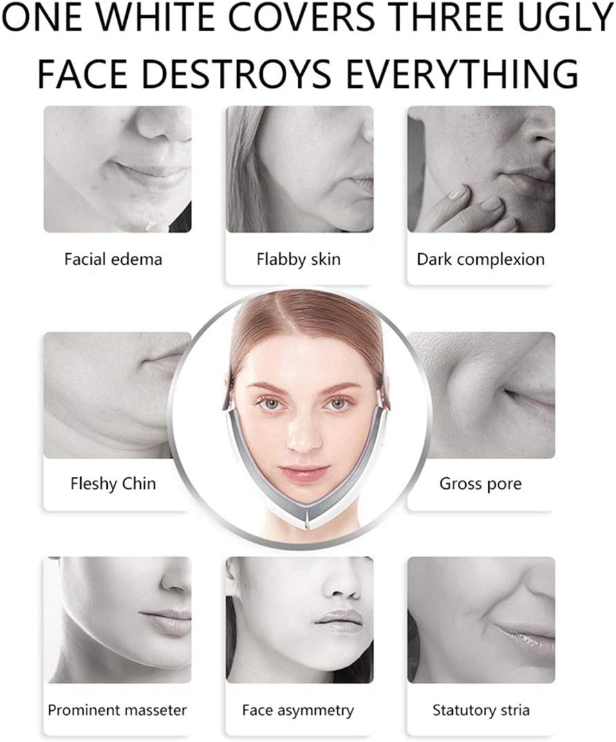 XMZFQ New Electric V Face Double Chin Face-Lifting Instrument Shaping Massager Red Blu-Ray Beauty Instrument Skin Care Tightening Face Lift Belt: Home & Kitchen