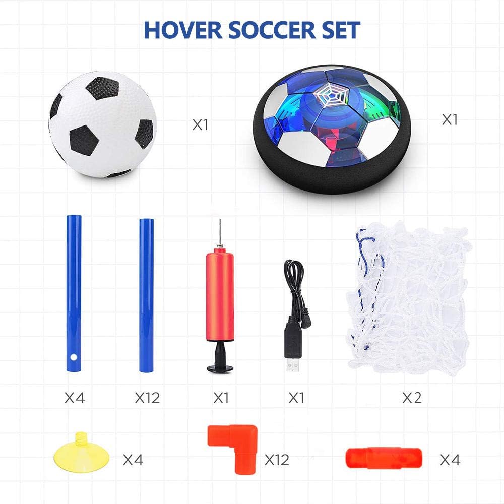 QDH Hover Soccer 6-in-1 Set, Rechargeable Air Soccer with LED Light and Soft Foam Bumpers Air Soccer Hover Ball with 2 Goals Indoor Outdoor Floating Soccer for Boys Girls Kids Toy: Toys & Games