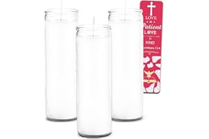 GRAYDON HALL White 8" Prayer Glass Candles - Bundle with 3 White Prayer Candles for Vigils, Prayers, Cemetery, Blessing Ceremonies, Candles Bulk Plus Bookmark