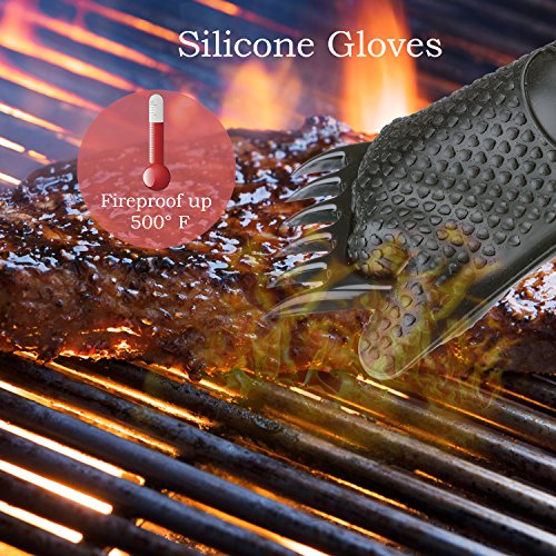 image for Hfuear 4-In-1 Barbecue Tool Sets: Meat Thermometer BBQ Gloves Bear Cla