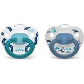 NUK Comfy Orthodontic Pacifiers, Blue Assorted, 18-36 Months, 2 Count, Soft &amp; Durable Design for Baby Comfort