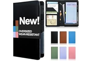 LINTRU Oversized Server Book, Expandable & Zipper Pockets Server Books for Waitress, Double Reinforced & Wear-Resistant PU Leather Waitress Book, Perfect for Restaurants, Cafés & Bars (Black)