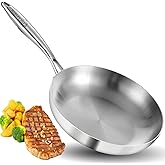 LOLYKITCH 9.5 Inch Tri-Ply Stainless Steel Frying Pan,Skillet,Induction Cooking Pan,Dishwasher and Oven Safe,Detachable Handle.