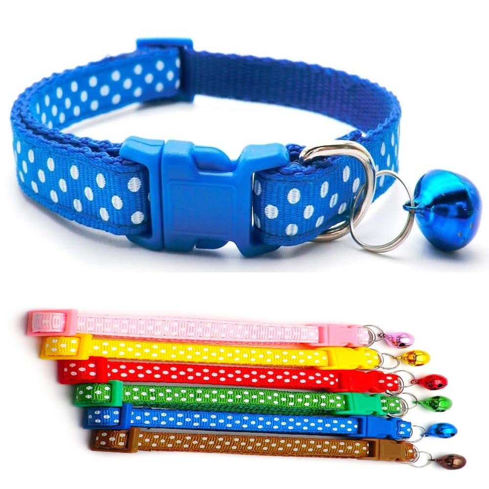 Small Dog Puppy Pet Collar Spot Design with Bell Nylon Adjustable Size 19-32cm Blue