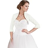 Gvnykany Fitted Wrap Bolero Style Bridal Wedding Satin with 3/4 Sleeve
