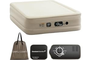 Simpli Comfy Inflatable Queen Air Mattress with Built in Dual Pump Choose Your Firmness Level Self Inflating Blow Up Air Bed 18” Elevated for Home Guest Travel Relocate Camping