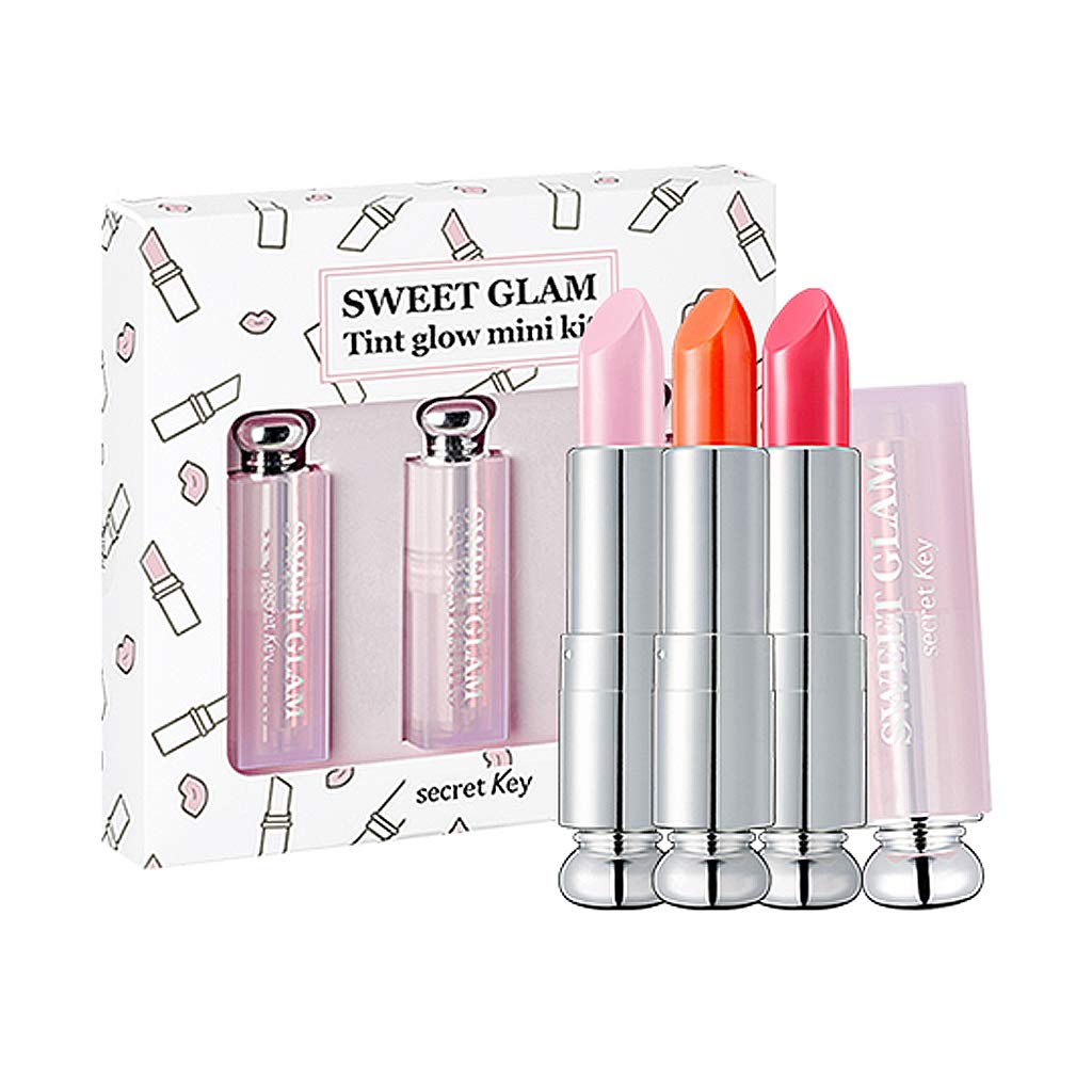 SECRET KEY Sweet Glam Tint Glow 3.5g 3 Color Mini Set - Long-Lasting Moisturizing Plumpy Natural Tinted Color Lip Balm For Dry Cracked Lips