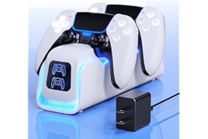 COCUBAL PS5 Controller Charger,PS5 Charging Dock for Dualsense Edge with 6 LED & RGB Breathing Mode,Overcharge Protection Controller Charging PlayStation 4 Accessories Cooling System 5V/2A Adapter Cable