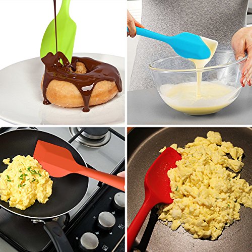 EXVI Flexible Silicone Spatula Cooking Utensil Kitchen Gadgets with 3-Piece Heat Resistant Silicone Rubber Spatula Scraper and 1-Piece Non-stick Silicone Spoon Set