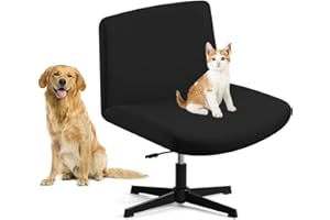 Fuloon Criss Cross Chair Cover, Waterproof, Stretchable, Solid, Suited for Armless/Office/Desk/Mid Back Wide Seat/Computer/Task/Vanity/Accent Chair (Black)