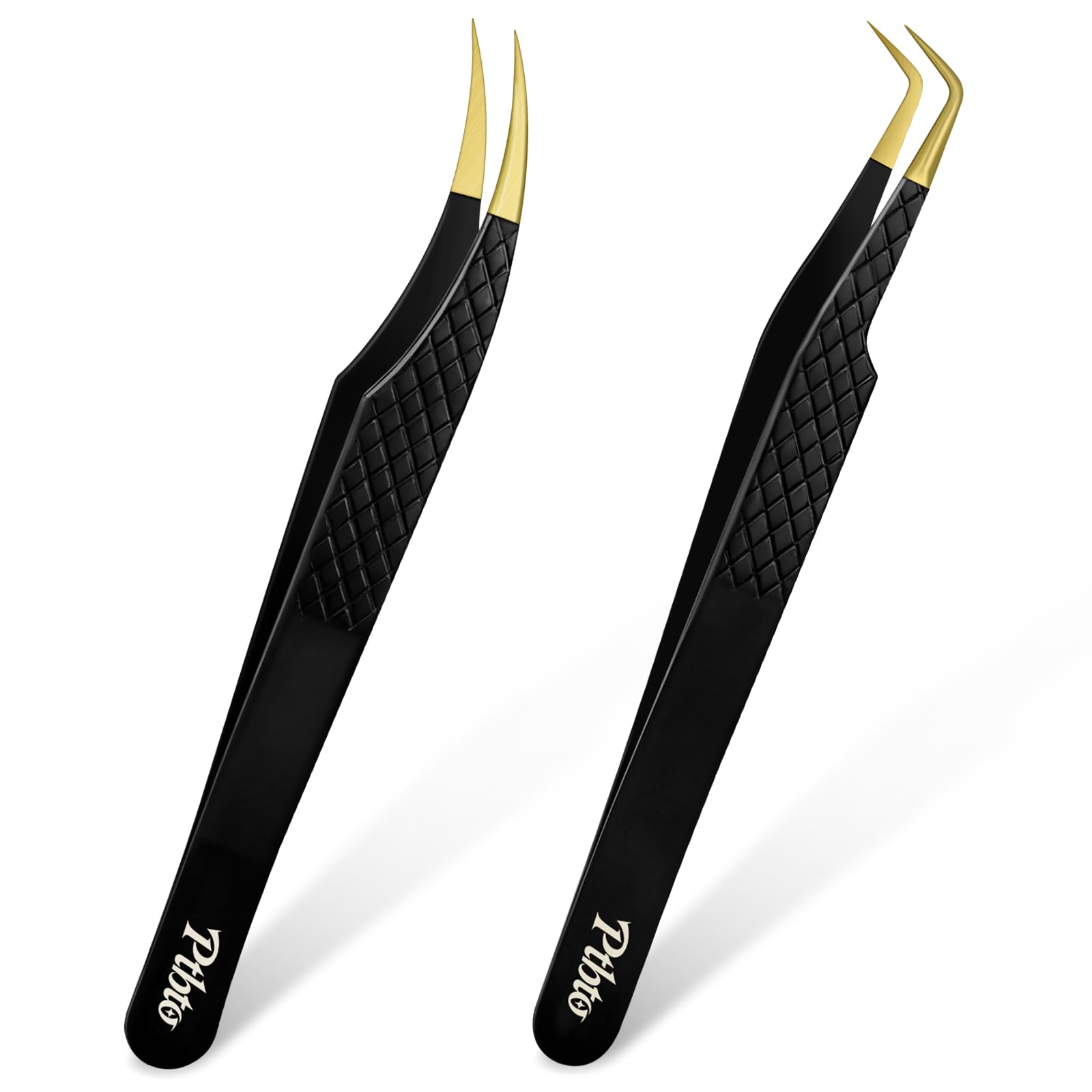 Photo 1 of 2 Pack Eyelash Extension Tweezers, Professional Pointed & Slanted Tweezers for Eyelash Lifting, Lash Extension Application, False Eyelashes, Made of Premium Surgical Stainless Steel (Black)