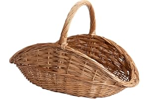 MYCENSE Wicker Picnic Storage Basket with Handle, Empty Picnic Baskets, Sturdy & Versatile Harvest Basket for Camping, Beach, Park, Halloween, E 37x23x27cm