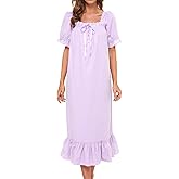 Lu's Chic Women's Victorian Nightgown Cotton Sleepwear Long Loungewear Short Sleeve Vintage