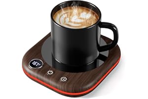 MQUPIN Mug Warmer Upgraded,Coffee Mug Warmer for Desk LEDs Light 3 Temp Settings (113-167°F) 1-12H Timer 4 H Auto Shut Off Beverage Cup Candle Warmer for Coffee Tea Milk(Wood Grain)