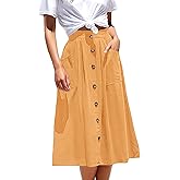 Ladybranch Women's Midi Skirts Casual High Elastic Waist A Line Pleated Midi Skirts with Pockets