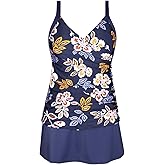 JINXUEER Plus Size Swimsuits Ruched Modest Swimdress Floral Tankini Swimwear Two Piece Skirt Bathing Suit for Women