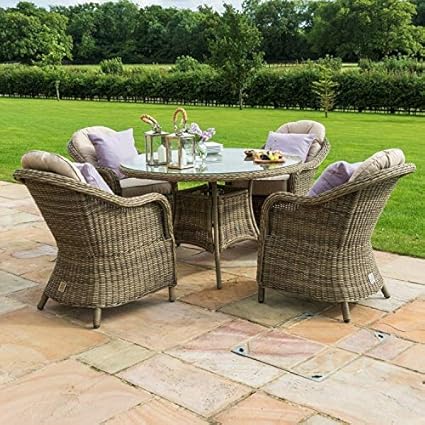Dorset Rattan Garden Furniture 4 seat dining set with round chairs