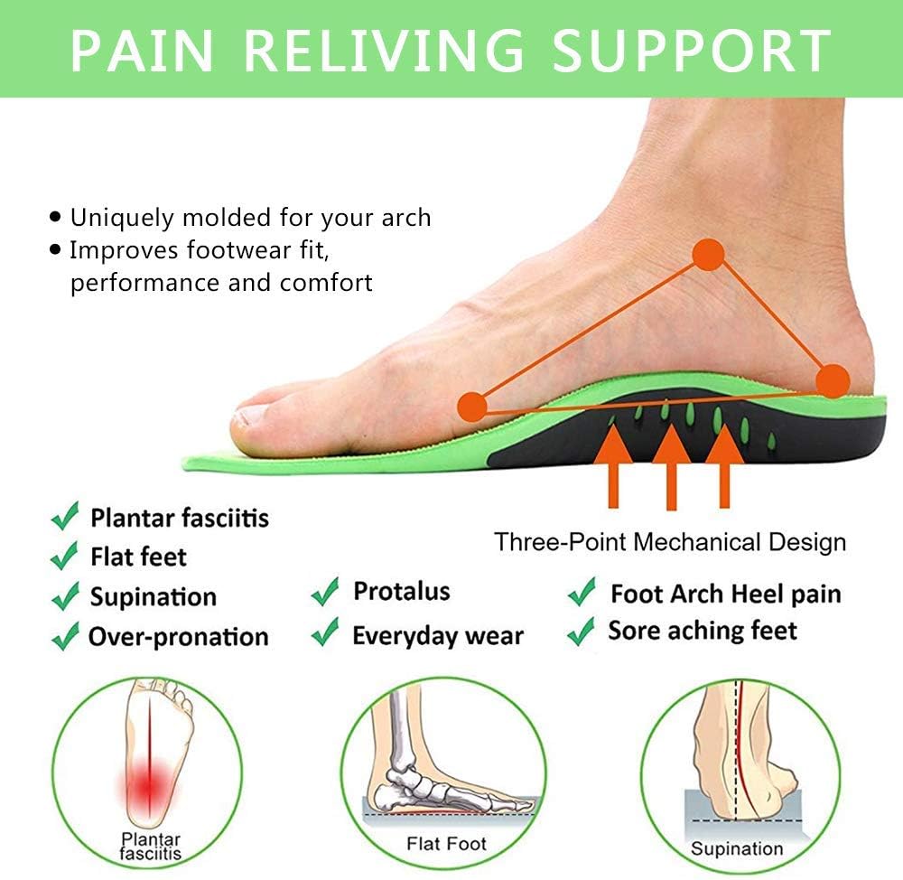 Shoe Insoles for Men Arch Supports Orthotics (2pair) Arch Pain Plantar Fasciitis Feet Insoles Inserts Relieve Flat Feet High Arch Foot Pain for Men Women (Green, (2pair) L: M10-12 / W 11-13 (11.81")): Health & Personal Care