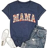 Mama Shirts for Women Retro Floral Mama Letter Printed Mother's Day Shirt Graphic Tshirt Mom Casual Tee Tops