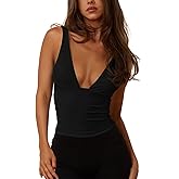 REORIA Women's Sexy Plunge Deep V Neck Sleeveless V Backless Tank Top Workout Yoga Crop Tops
