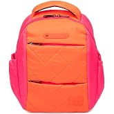 Lug Hopper Shorty Backpack for Women &ndash; Multiple Zipper Compartments, Padded Straps, Charm Bar, 100% Polyester &ndash; CORAL/MAGENTA