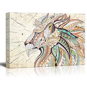 Abstract Colorful Lion Head on Wood Effect Background