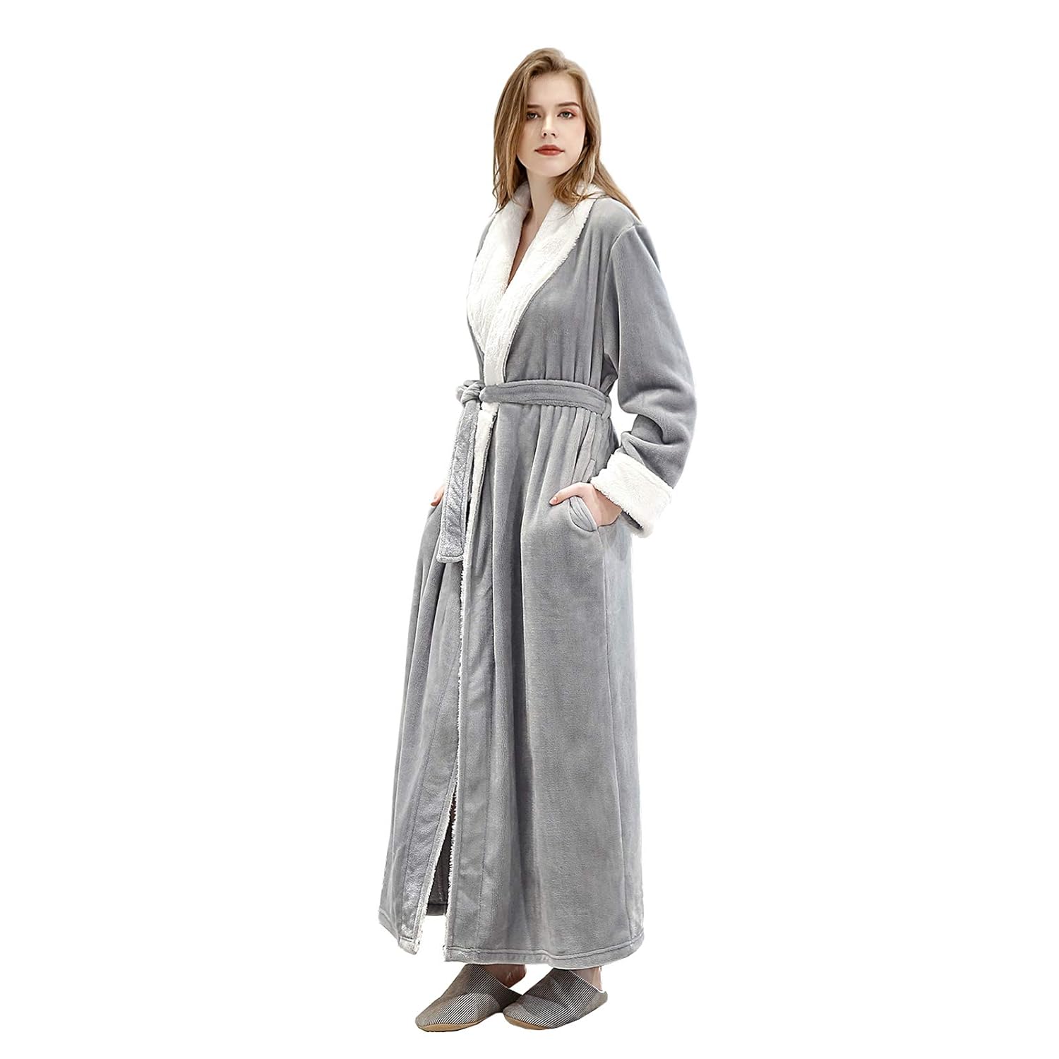 Womens Robe Soft Plush Warm Flannel Spa Long Bathrobe for Ladies