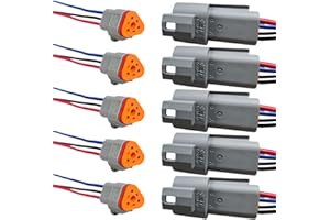 KITUREK 3 Pin Deutsch Car Waterproof Electrical Connector with 17AWG Cable Wire, 3 Way Automotive Male and Female Plug Wiring Harness, 3 Wire DT Pigtail for Cars, Boats, Trucks