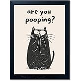 Funny Black Cat Wall Art - Are You Pooping Bad Smell Bathroom Decor, Guest Toilet Decor, Black Framed Prints 8"x10", Cute Animal Modern Minimalistic Bathroom Sign