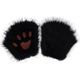 HAOAN Wolf Paw Gloves Faux Fur Cat Fingerless Mittens Winter Warm Cosplay Halloween Fancy Party Costume Accessories