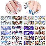 Christmas Nail Decals Water Transfer(12 Pack), Konsait Christmas Nail Wraps Water Slide Xmas Nail Art Stickers for Women Kids Girls Kiss Designs for Christmas Party Favor Decoration Decor Supplies
