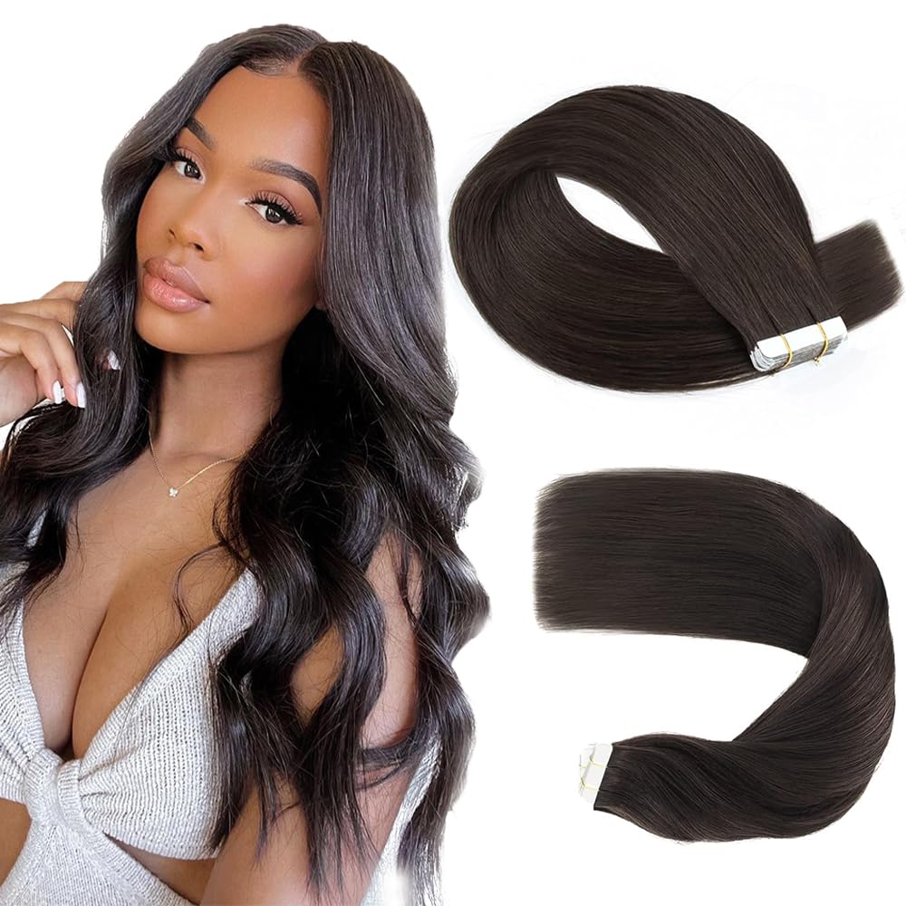 Photo 1 of #1B Natural Black Tape in Extensions Human Hair 22 Inch Black Straight Tape in Seamless Extensions Real Human Hair Skin Weft Seamless Invisible Unprocessed Virgin Remy Hair 50g 20 Pcs