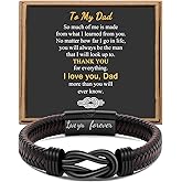 Gift for Men Infinity Bracelet for Men Dad Husband Boyfriend Son Grandson Brother Nephew Uncle Brown Braided Leather Forever Linked Together Stainless Steel Engraved with Love You Forever Jewelry 7.5|8.5|9 Inches