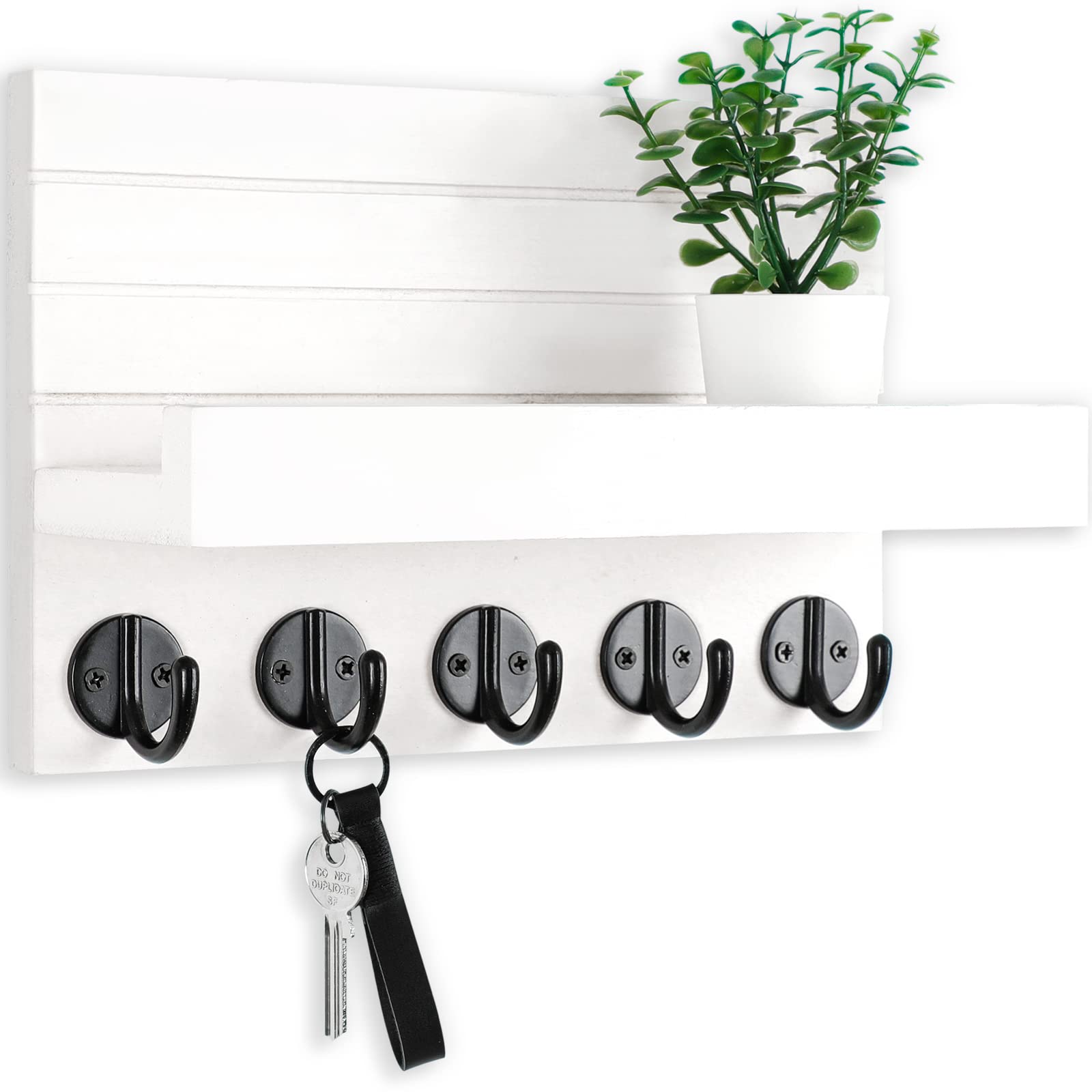 Photo 1 of Lwenki Key Holder for Wall, Decorative Key and Mail Holder with Shelf Has Large Key Hooks for Bags, Coats, Umbrella – Paulownia Wood Key Hanger with Mounting Hardware (9.8”W x 6.7”H x 4.2”D)