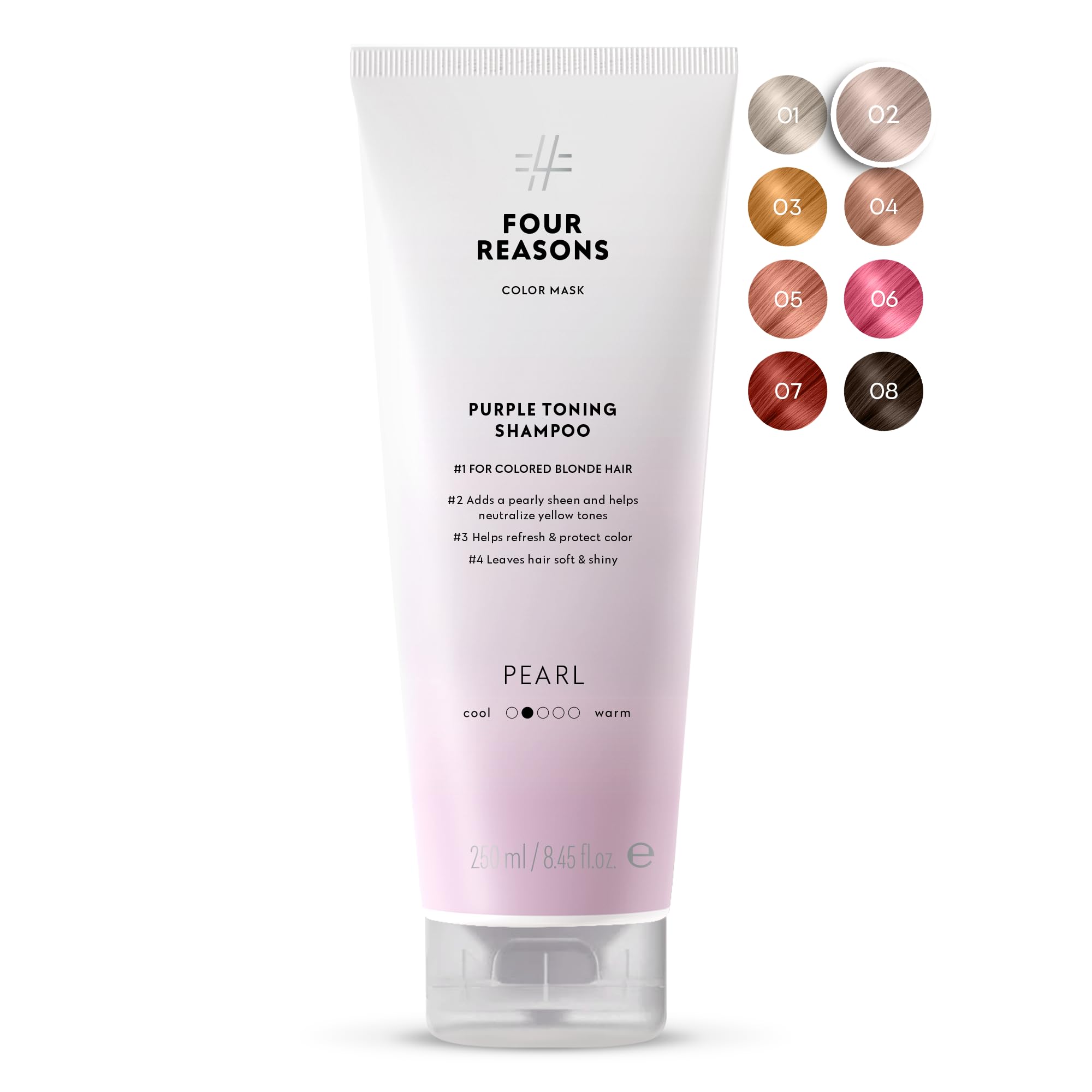 FOUR REASONS Hair Color Shampoo, Pearl Blonde (8 Colours) - Blonde Hair Toner & Colour Depositing Shampoo, Hair Colour Shampoo for Women, Pearl Blonde Toner - Sulfate Free, Vegan – 250 ml — image 1