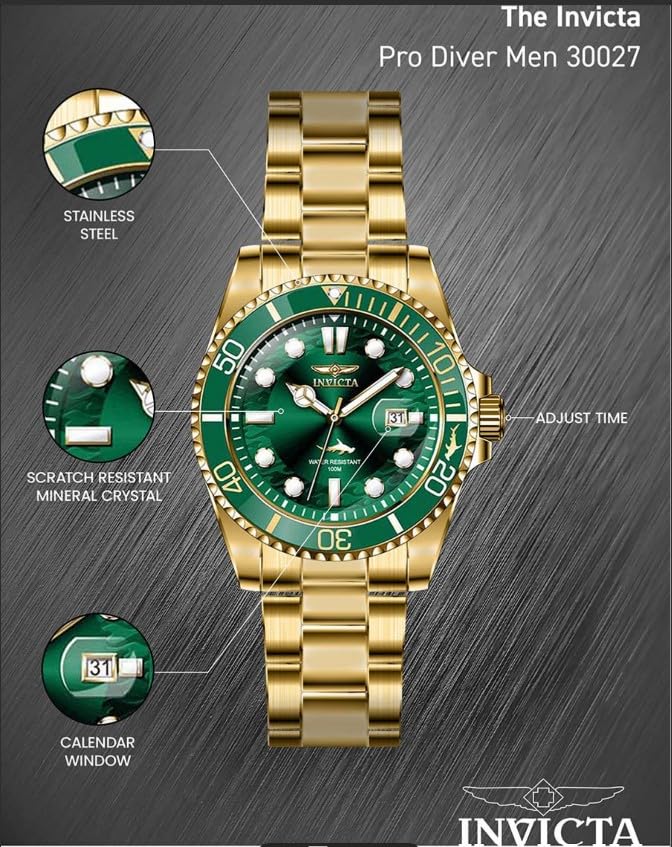 Invicta Mens Pro Diver Quartz Watch, Gold, 30027