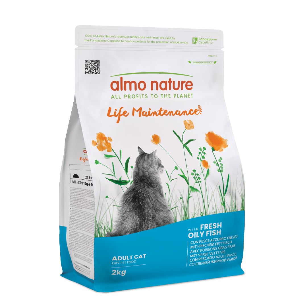 Almo Nature Functional - Life Maintenance - Dry Cat Food for Adult and Mature Cats - Kibbles with Fresh Oily Fish - Daily Feeding, Nutritionally Balanced - 2 kg
