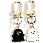 MUCOOS Ghost Keychain Set White and Black Boo Keycharms Spooky Keychains for Women Cute Ghost Charm for Keys Bags Halloween Gifts